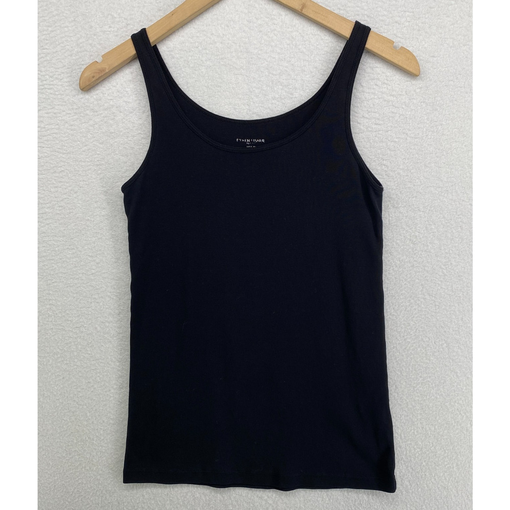EILEEN FISHER Tank Top PM Ribbed Organic Cotton Jersey Cami Slim Shell Black